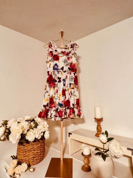 Dolce & Gabbana Dresses & Skirts - Dolce & Gabbana White Floral Ruffle Dress with Red & Blue Accents